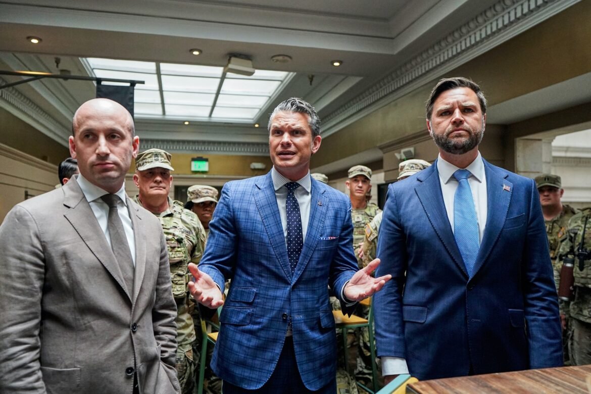 HECLE VANCE protesters, Hegseth in Photo OP to thank the National Guard of DC