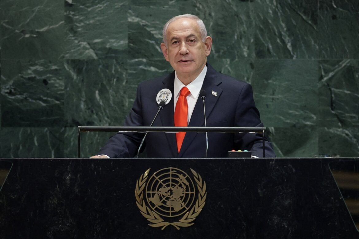 Delegates leave while Netanyahu speaks on the United Nations