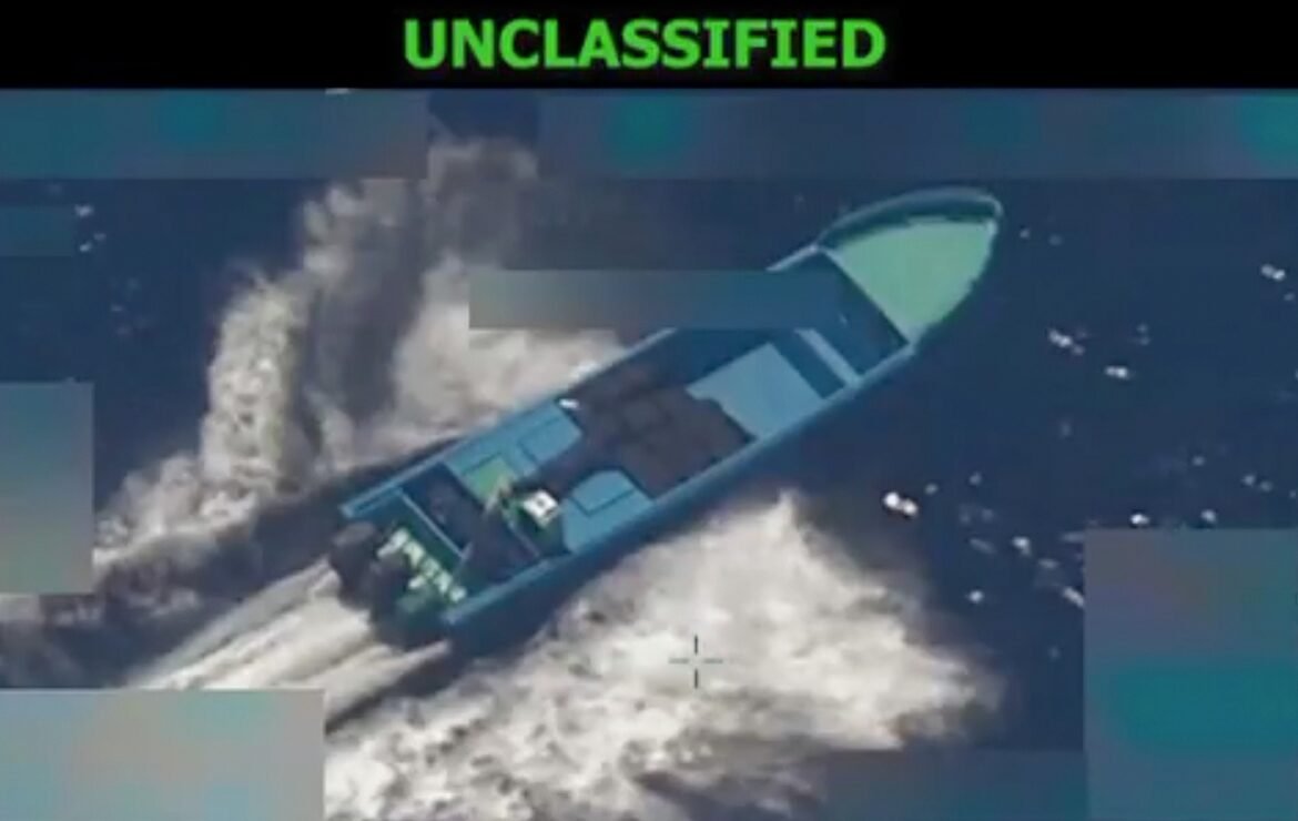 PHOTO: Secretary of War Pete Hegseth announced that the War Department conducted a lethal kinetic attack against a vessel operated by a designated terrorist organization conducting drug trafficking in the Eastern Pacific on October 21, 2022. 